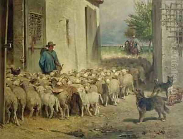 Return to the Sheepfold Oil Painting by Albert Heinrich Brendel