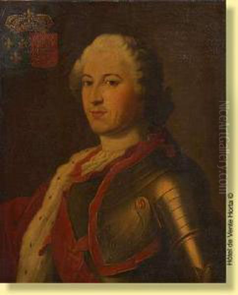 Portrait De Louis Xv En Armure Et Armorie Oil Painting by Charles Camarroque