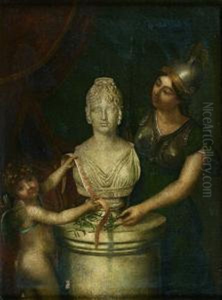 Minerve Et Cupidon Rendant Hommage Au Buste De Josephine De Beauharnais Oil Painting by Charles Camarroque