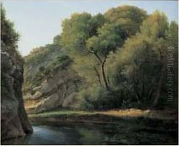 Vue D'un Lac Dans Une Foret Oil Painting by Charles Camarroque