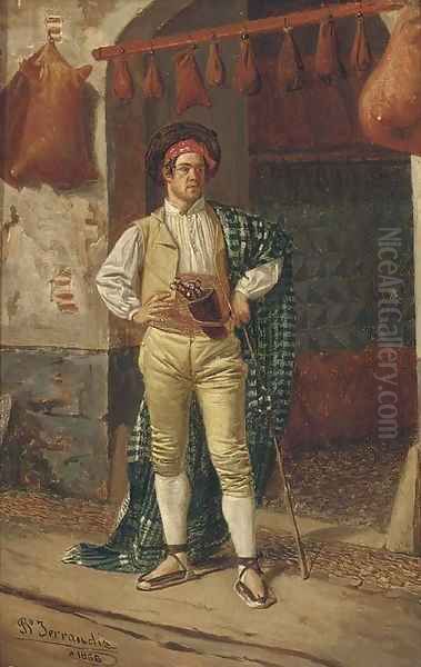 A wineskin maker Oil Painting by Bernardo Ferrandiz Y Badenes