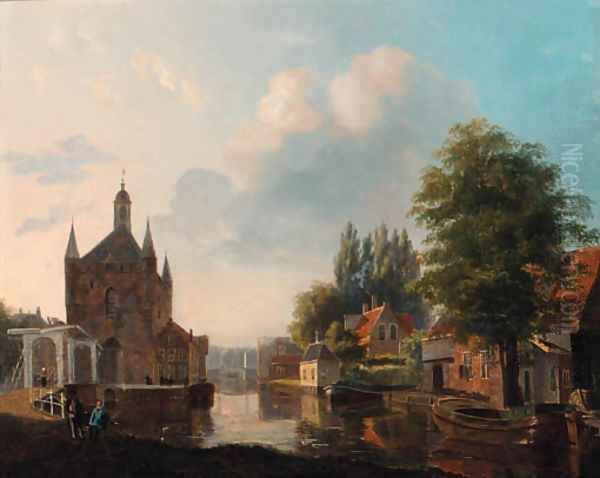 Morning on the canal Oil Painting by Carel Jacobus Behr