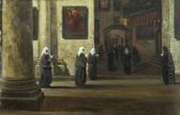 Procession De Religieuses Au Saint Sepulcre, Jerusalem Oil Painting by Louis Gustave Cambier