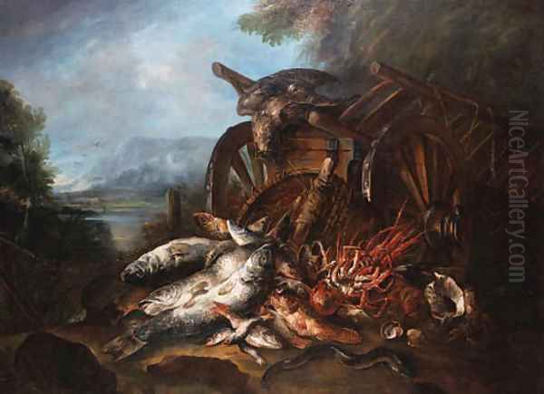 A dead falcon on a barrow Oil Painting by Felice Boselli