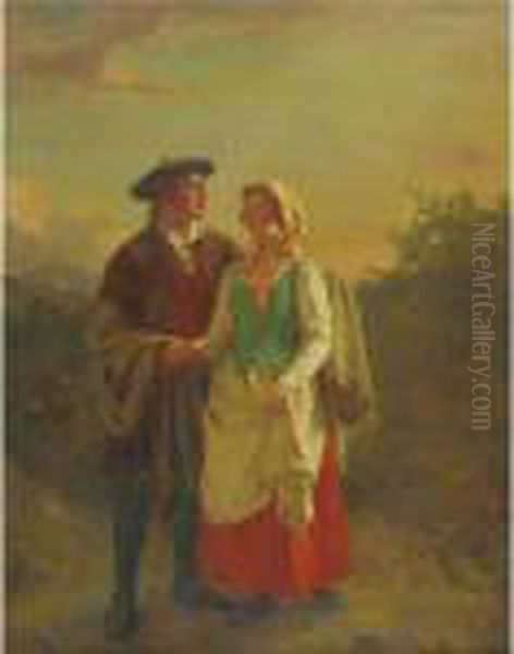 A Lad And His Lassie Oil Painting by Hugh Cameron