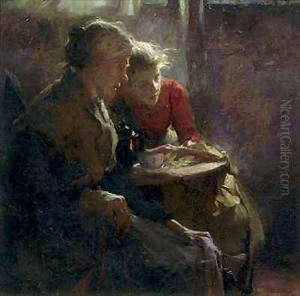 Fireside Tales Oil Painting by Frank Bramley