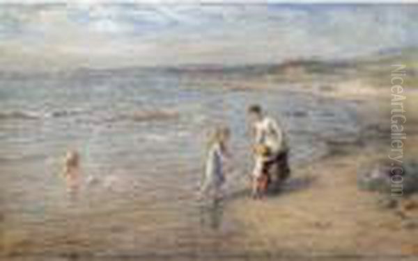 Playing In The Waves Oil Painting by Hugh Cameron