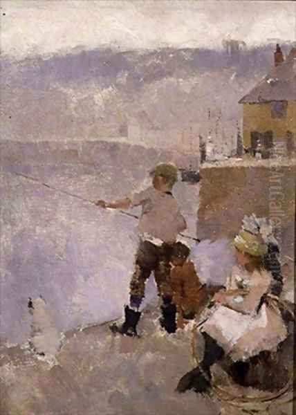 Fishing on the Quay Oil Painting by Frank Bramley