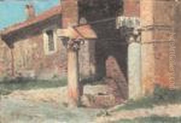 Casa Colonica Con Rovine Romane Oil Painting by Michele Cammarano