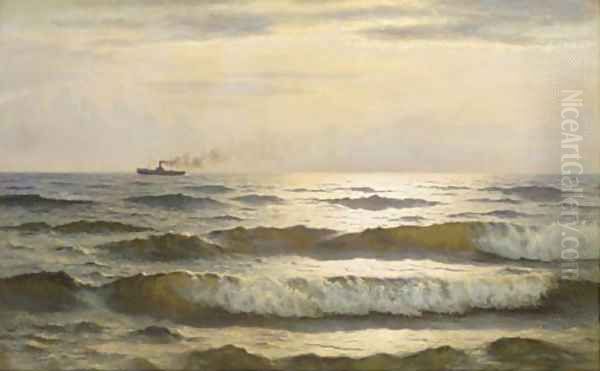 Solglans paa havet sun glimmering on the sea Oil Painting by Johannes Herman Brandt