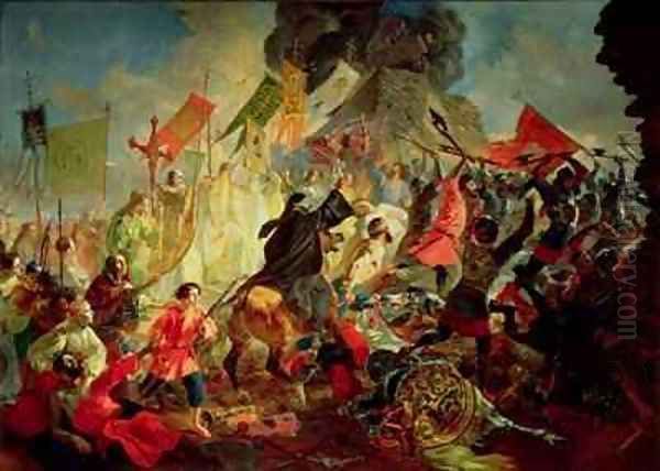 King Stephan IV Batory besieging Pskov in 1581 Oil Painting by Karl Pavlovich Briulloff