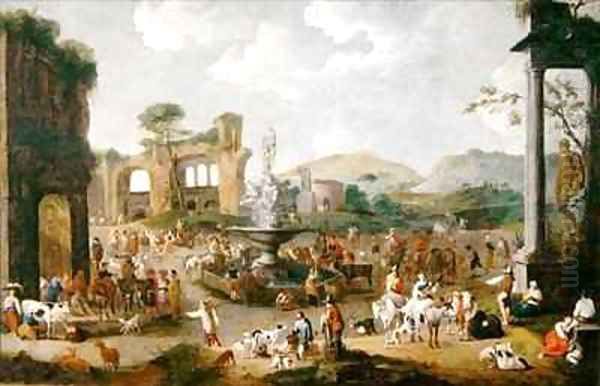 A Market in Italy Oil Painting by Peeter van Bredael