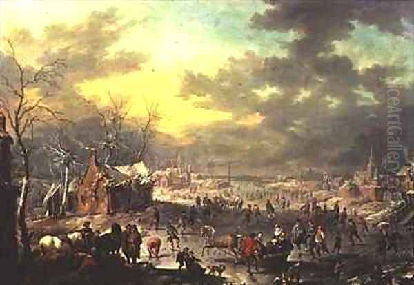 Frozen Winter Landscape Oil Painting by Peeter van Bredael