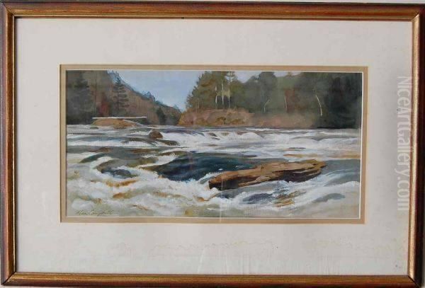 White Water- The Amicalola, Some Water Damage Mostly On Matt Oil Painting by J. Alan Campbell