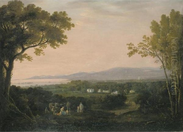 A Panoramic View Of Dublin With Peasants And Animals In The Foreground Oil Painting by John Henry Campbell