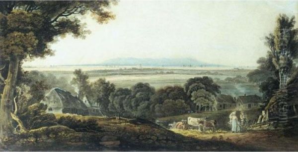 View Of Dublin Bay And Harbour From Stillorgan Oil Painting by John Henry Campbell