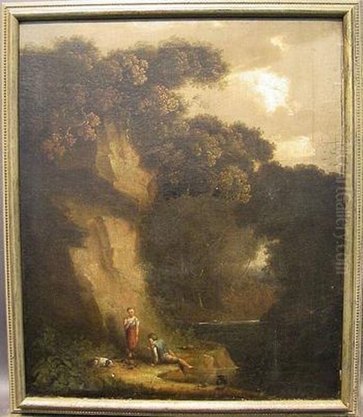 Figures In An Italianate Landscape Oil Painting by John Henry Campbell