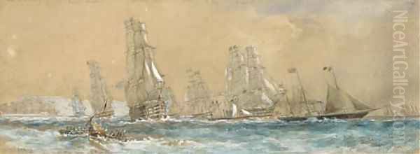 The Royal Yacht Victoria and Albert (II) leaving Cherbourg with her escorts, August 1858 Oil Painting by Sir Oswald Walters Brierly