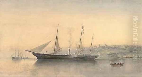 The Royal Yacht Victoria and Albert (II) lying in Osborne Bay, below Osborne House, Isle of Wight Oil Painting by Sir Oswald Walters Brierly