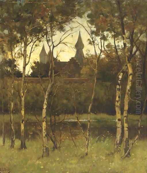 A view of castle Doorwerth from the grounds Oil Painting by Theophile Emile Achille De Bock