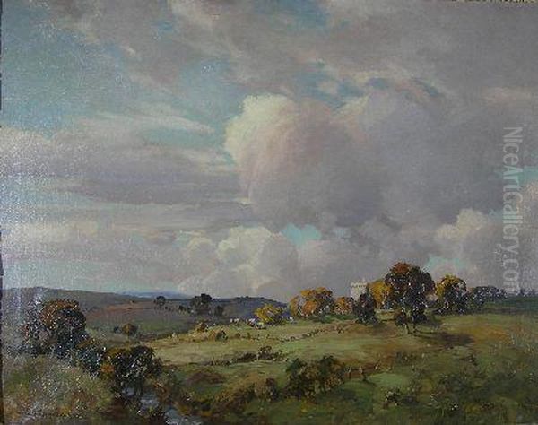 Landscape With A Castle And Cattle Grazing Oil Painting by Thomas, Tom Campbell