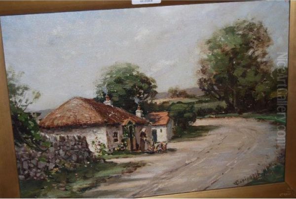 Figure Before A Road Side Cottage Oil Painting by Thomas, Tom Campbell