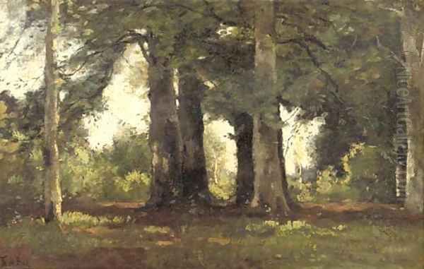 A forest Oil Painting by Theophile Emile Achille De Bock