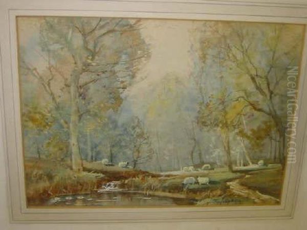 Autumn On A Pitlockery Burn And Springtime In Thepark Ballock Oil Painting by Thomas, Tom Campbell