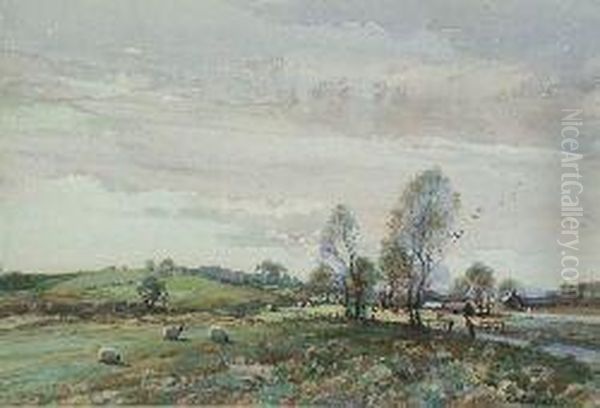 Cattle And Sheep Grazing Oil Painting by Thomas, Tom Campbell