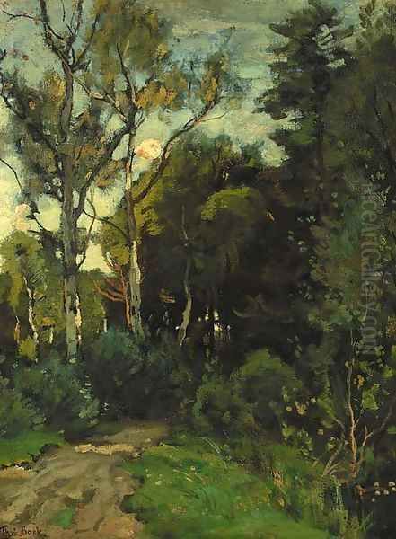 A sunlit birch forest Oil Painting by Theophile Emile Achille De Bock