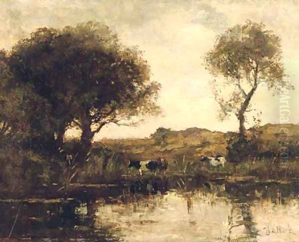 Cattle by a lake Oil Painting by Theophile Emile Achille De Bock