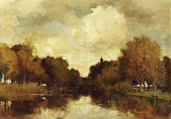 A wooded river landscape Oil Painting by Theophile Emile Achille De Bock