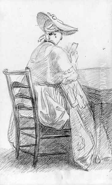 A lady seated on a ladder-backed chair, reading a letter Oil Painting by William Hoare Of Bath