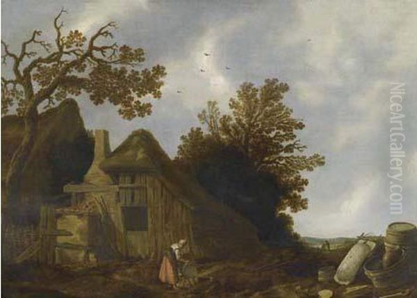 Landscape With Farmhouse. Oil Painting by Govert Dircksz. Camphuysen