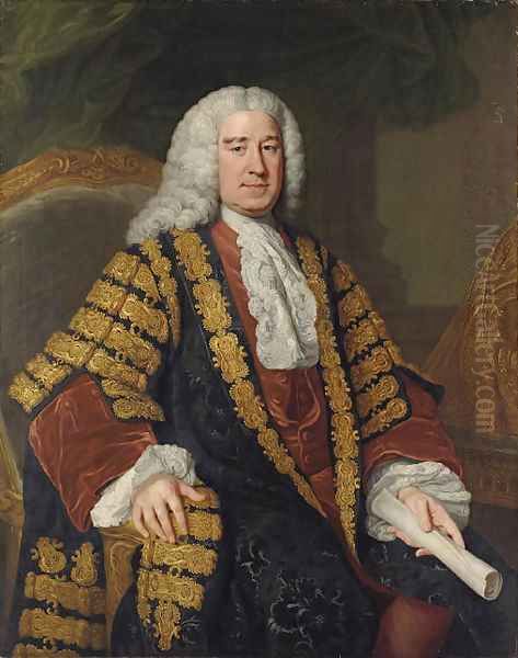 Portrait of Henry Pelham (1694-1754) Oil Painting by William Hoare Of Bath