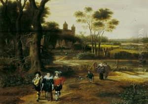 Landschaft Mit Promenierender Und Musizierender Gesellschaft. Oil Painting by Joachim Govertsz. Camphuysen