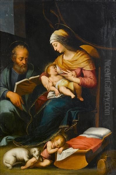 The Holy Family With The Infant Saint John Thebaptist Oil Painting by Bernardino Campi