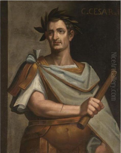 Portrait Of Julius Caeser, Half Length, Holding A Baton Oil Painting by Bernardino Campi