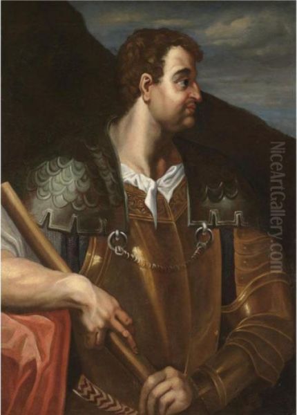 Portrait Of The Emperor Otho, Half Length And In Profile, Wearing Armour Oil Painting by Bernardino Campi