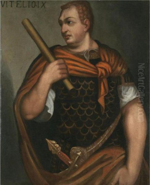 Portrait Of The Emperor Vitellius, Three-quarter Length, Holding A Baton Oil Painting by Bernardino Campi