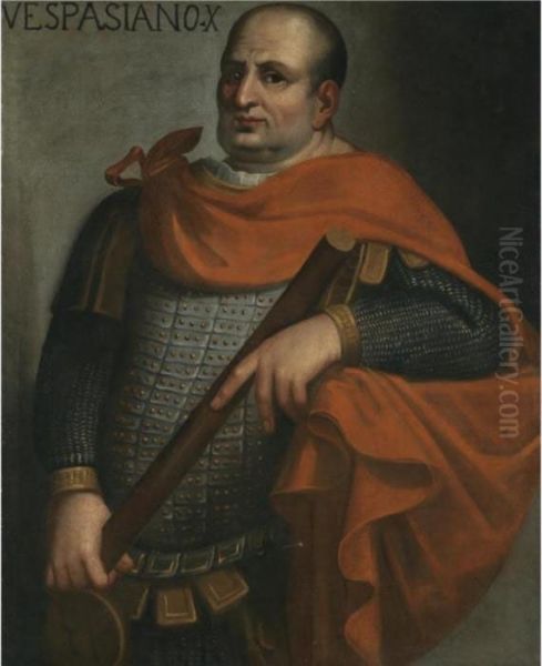 Portrait Of The Emperor Vespasian, Three-quarter Length, Holding A Baton Oil Painting by Bernardino Campi