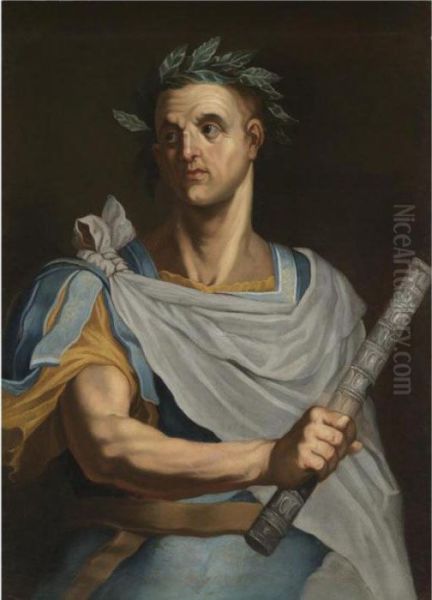 Portrait Of Julius Caesar, Half Length, Wearing A Laurel Wreath And Holding A Baton Oil Painting by Bernardino Campi