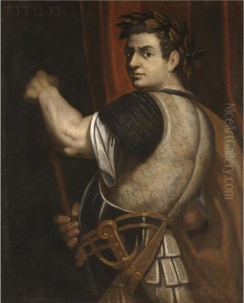 Portrait Of The Emperor Titus, 
Three-quarter Length, Wearing Armour And A Laurel Wreath And Holding A 
Baton Oil Painting by Bernardino Campi