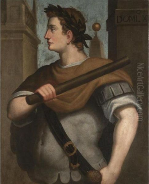 Portrait Of The Emperor 
Domitian, Half-length Standing In Profile, Wearing A Laurel Wreath And 
Holding A Baton Oil Painting by Bernardino Campi