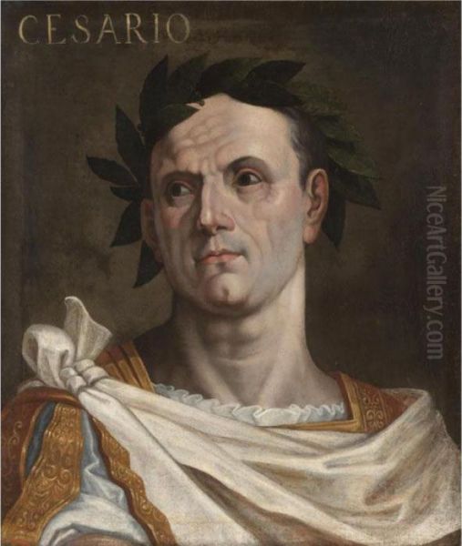 Portrait Of Julius Ceaser, Bust Length, Wearing A Toga And A Laurel Wreath Oil Painting by Bernardino Campi