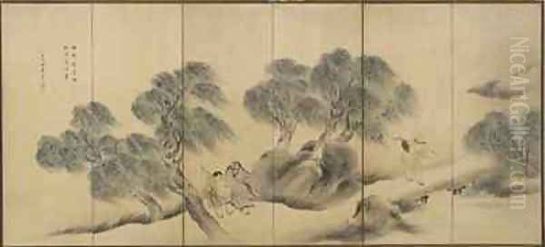 Clear Evening on a Willow Bank, Edo period Oil Painting by Yosa (T.Y. Shinsho) Buson