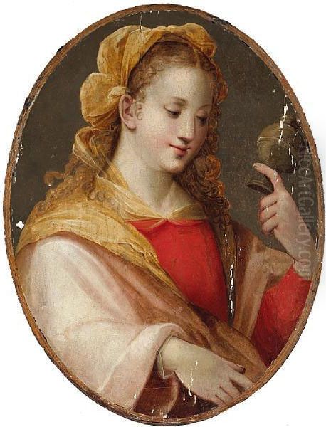 Mary Magdalene Holding A Vial Ofointment Oil Painting by Giulio Campi