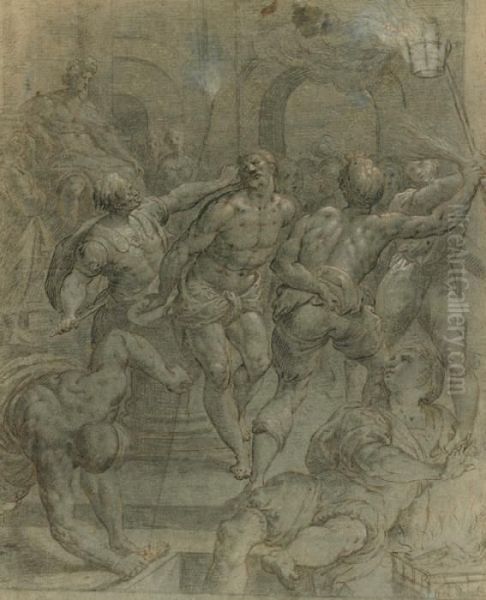 La Flagellation Du Christ Oil Painting by Giulio Campi