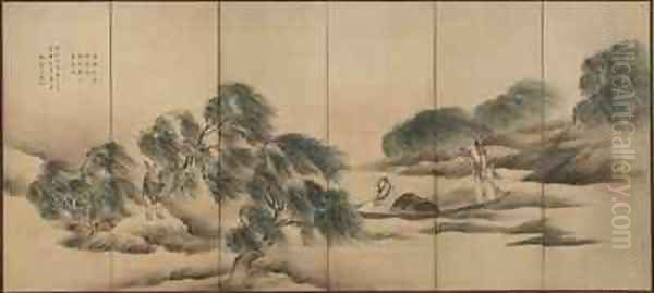 Fishing on a River after Rain, Edo period Oil Painting by Yosa (T.Y. Shinsho) Buson