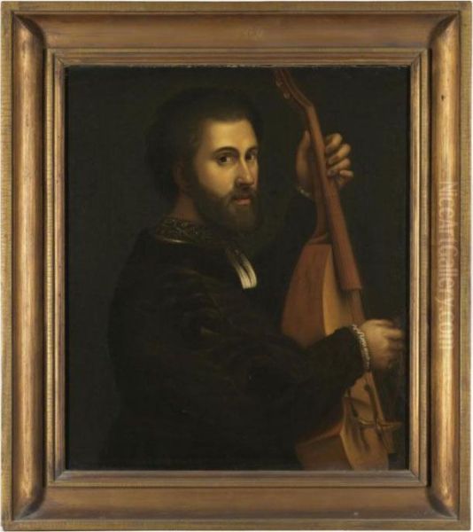 Portrait Of A Gentleman, Half-length, Playing A Lira Di Braccio Oil Painting by Giulio Campi